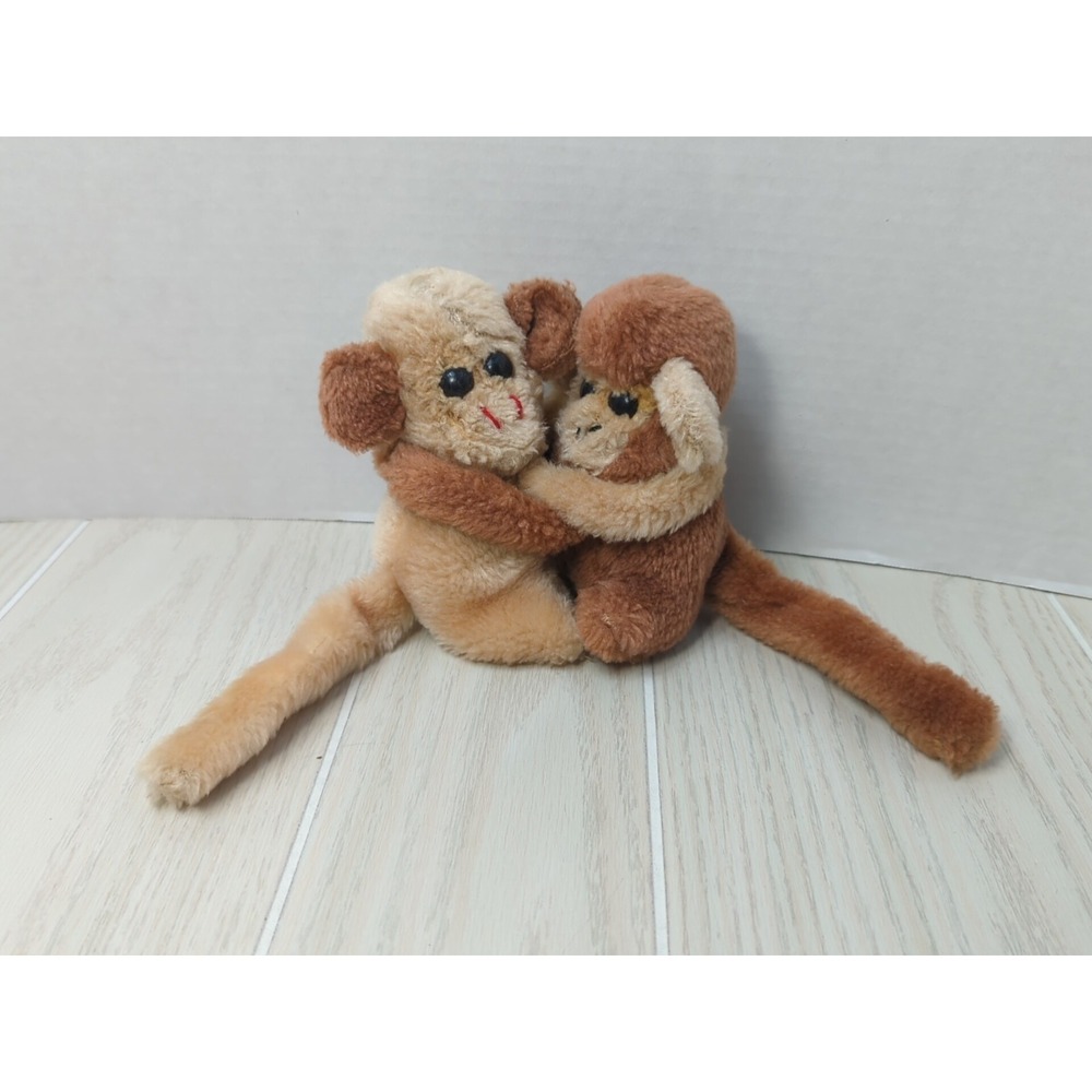 Kamar Vintage Plush Hugging monkeys brown‎ beige/tan small mini made Korea